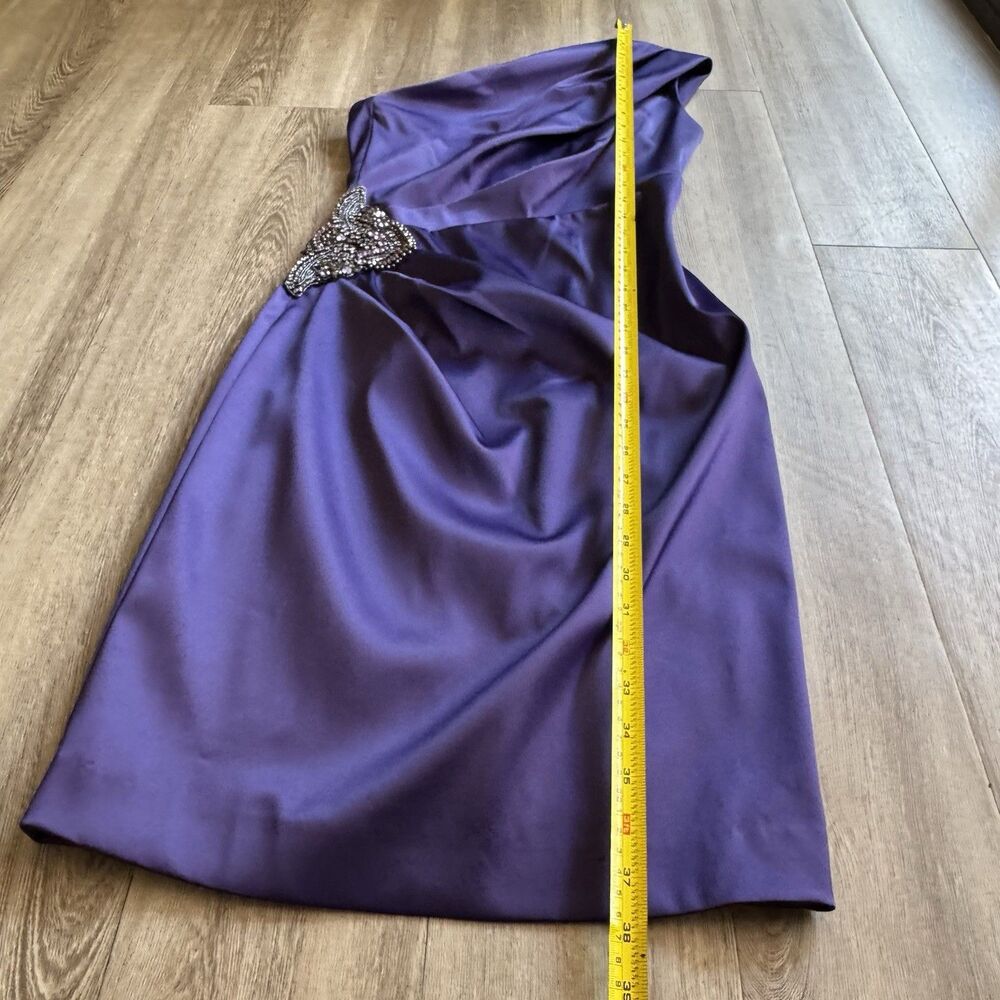 Eliza J Stretch Satin One Shoulder Cocktail Formal Dress Purple Sz 2 Embellish - Picture 15 of 16